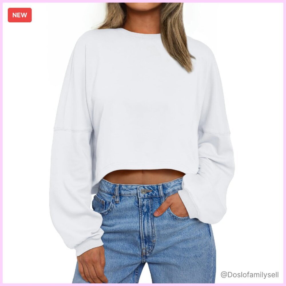 Oversized Cropped Sweatshirt Y2K Chic Soft Cotton Blend Loose Fit Crewneck